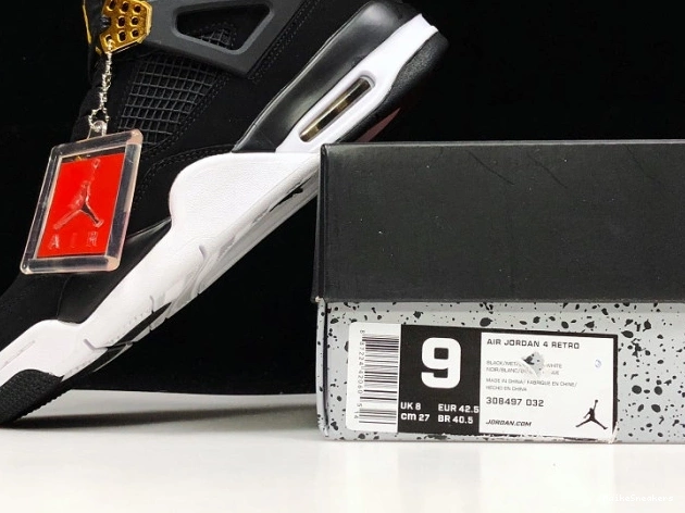 MaikeSneakers Royalty Jordan 4 Black Gold-White Air Metallic 308497-032 0818
